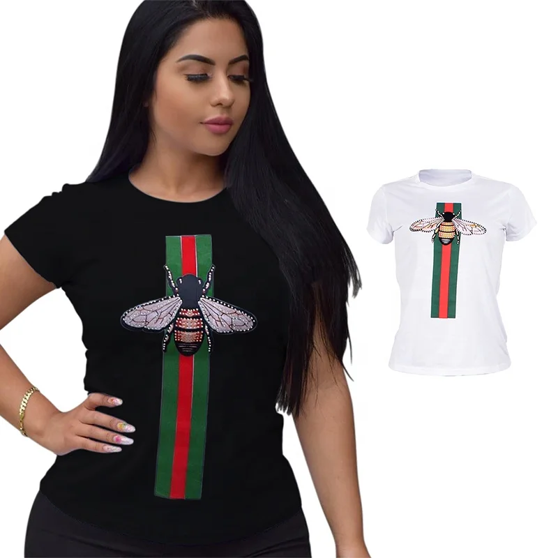 

Amazon hot sale European and American casual women's top bee print T-shirt