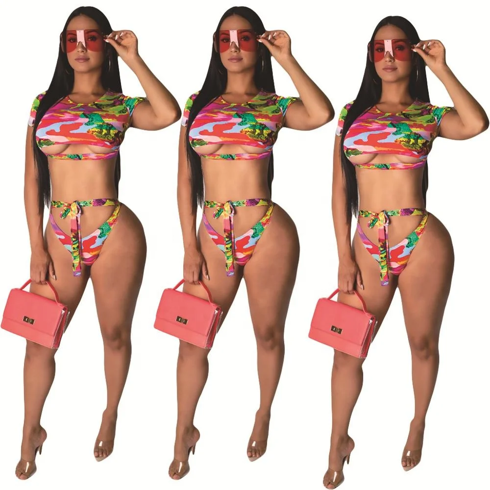 

B62691A European and American women's summer printing sexy bikini two-piece set