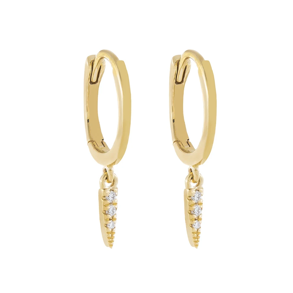 

925 Sterling Silver 14k Gold Plated spike Dangle Hoop earrings With Cubic Zircon