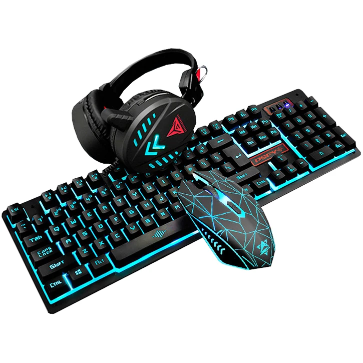 

Hot Selling Good Quality Ergonomic Colorful LED Backlit Optical Combo Keyboard Headphone Gaming Mouse, Black