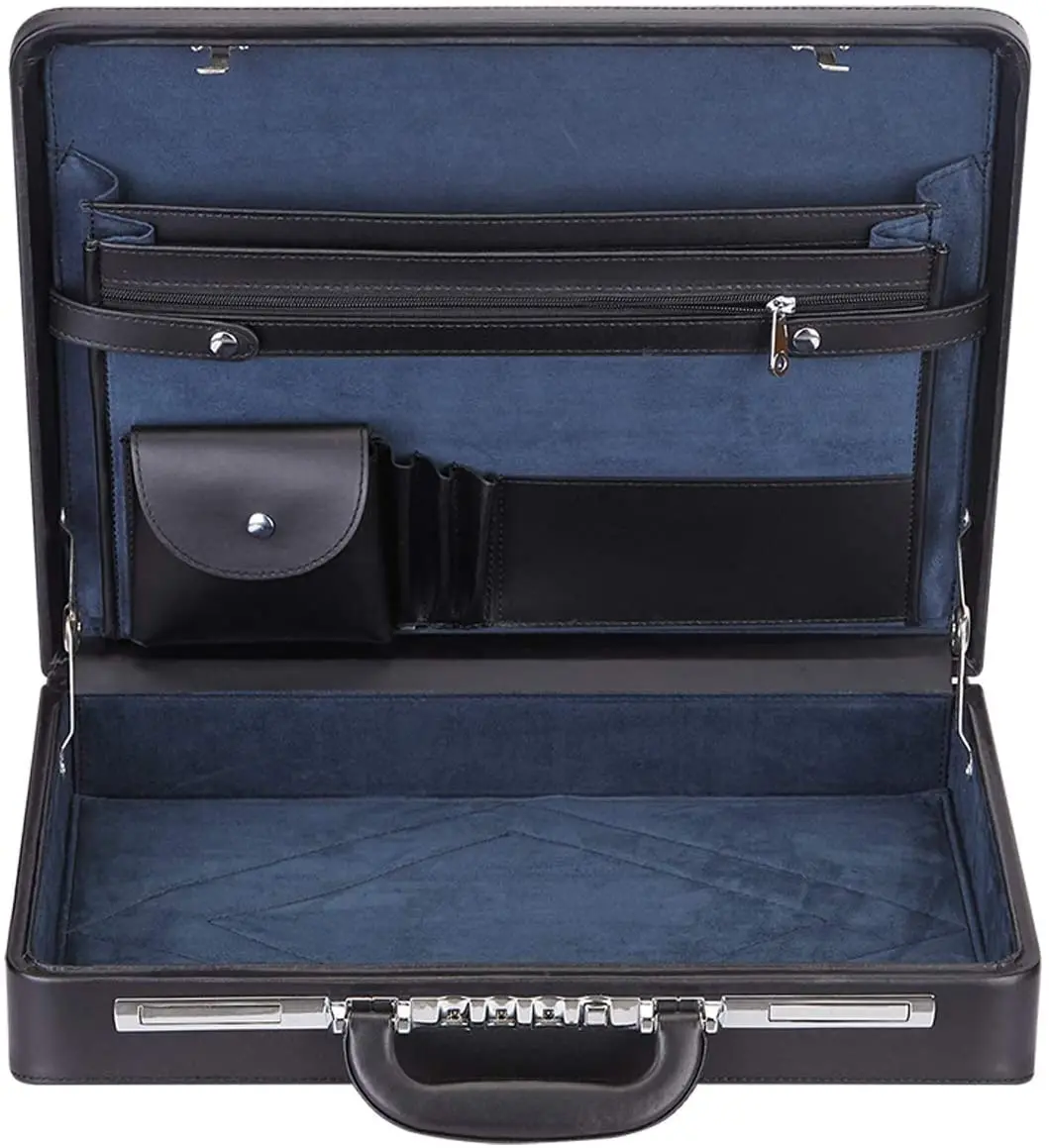 Mens Professional Leather Look Executive Briefcase with Golden Combination Locks