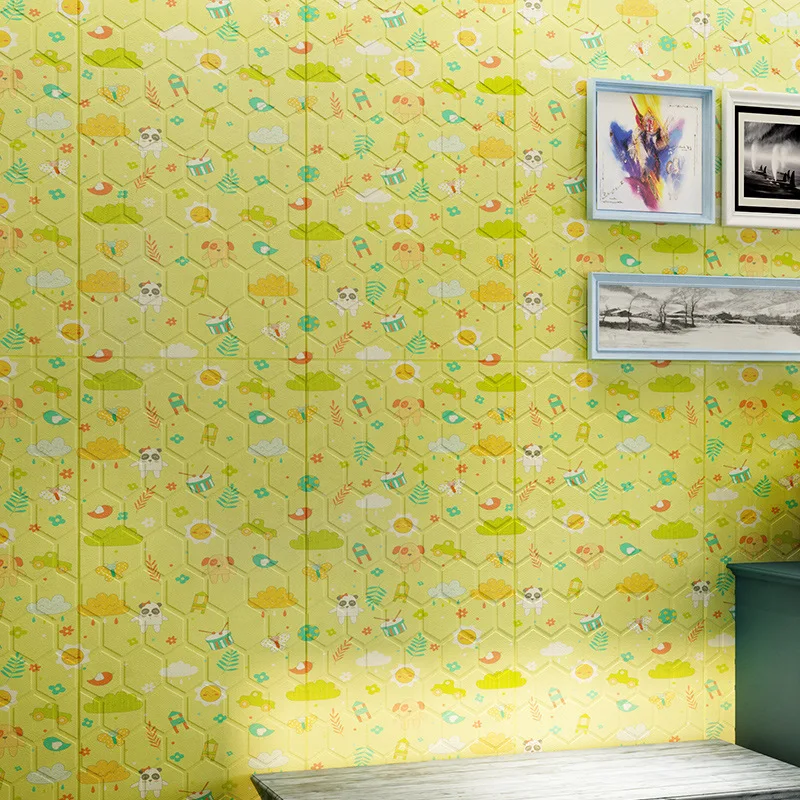 New Self Adhesive 3D Hexagon Cartoon Children's Picture Wallpaper Warm Bedroom Dormitory Wall Sticker Children's Room Wallpaper