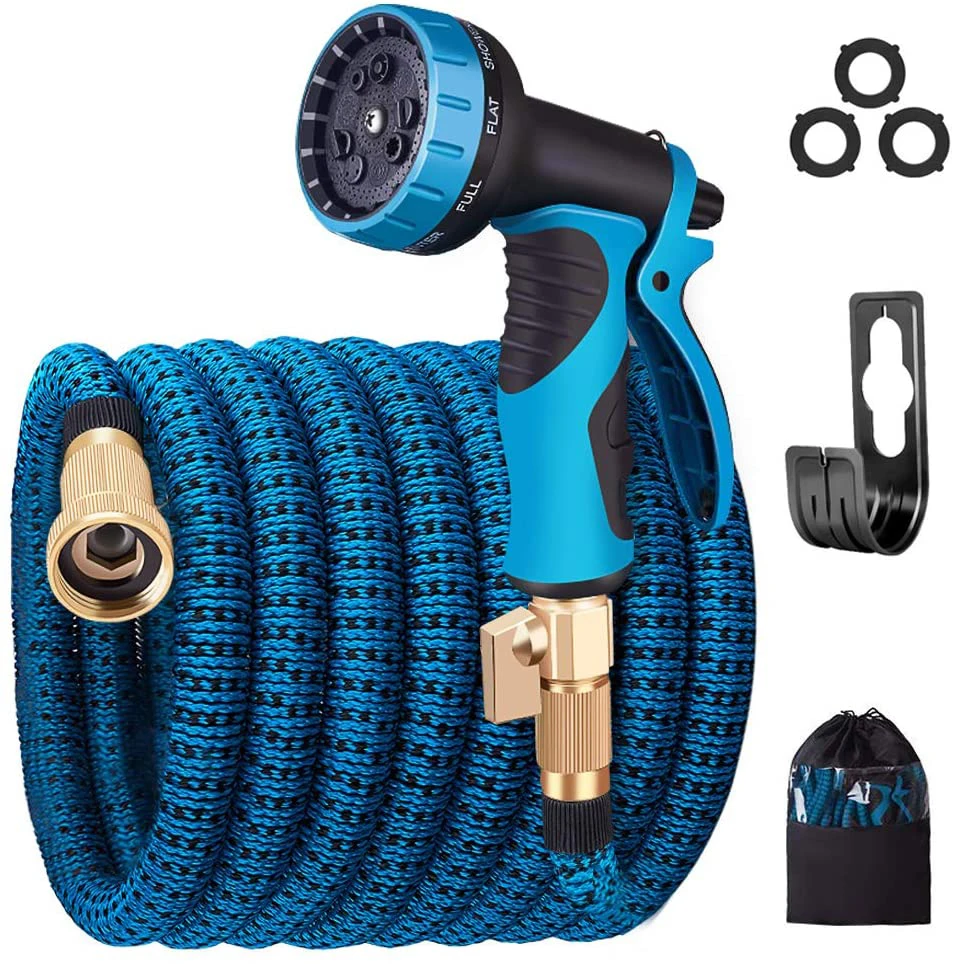 

50ft Expandable Garden Hose With Solid Brass Fitting, Water Hose with 9 Function Nozzle and Durable 3-Layers Latex, Green, blue,red, black etc