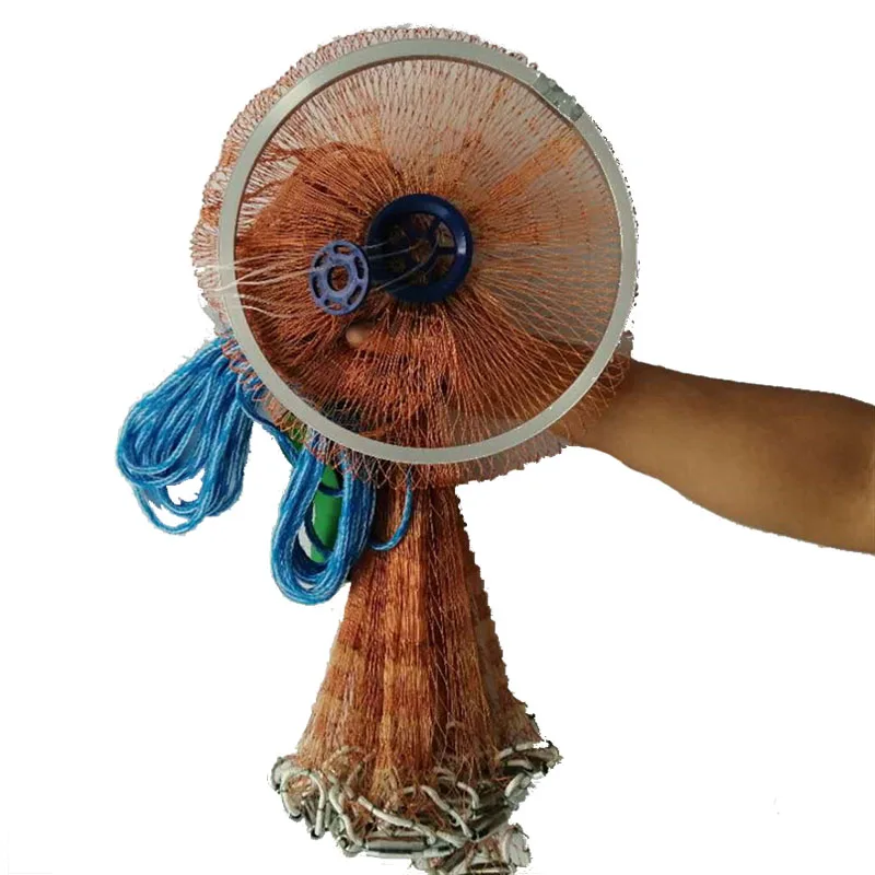 

America Aluminum Circle style Cast Fishing Net Long galvanized feet cast net, White/brown