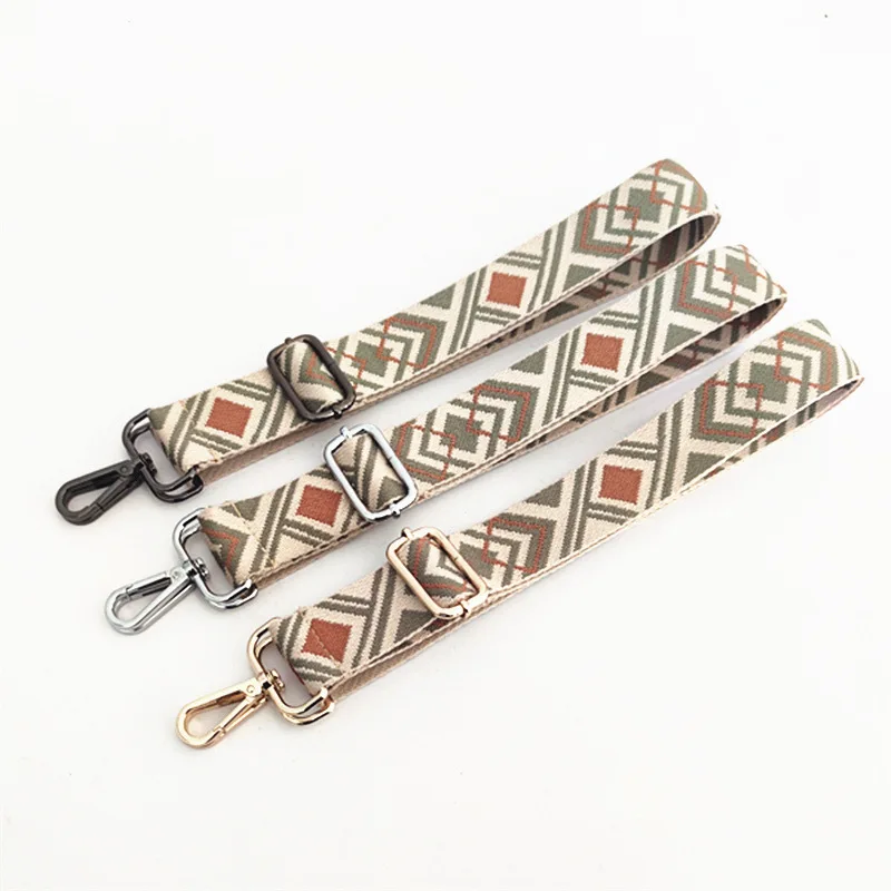 

New Ethnic Jacquard Cotton Woven Fabric Straps For Leather Messenger Crossbody Bags, As picture