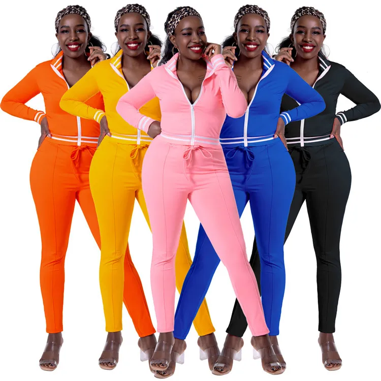 

2 Two Piece Set Women Tracksuit Zip Jackets Sweatshirt Pants Sweatsuits Sport Loungewear Outfits New, As picture