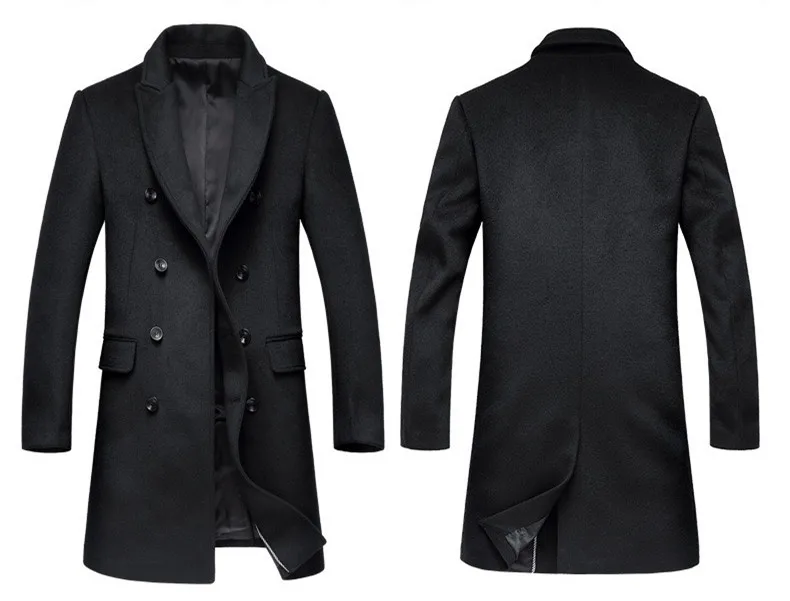 Latest Design Men's Woolen Coat Slim Fit Double Breasted Winter Long ...