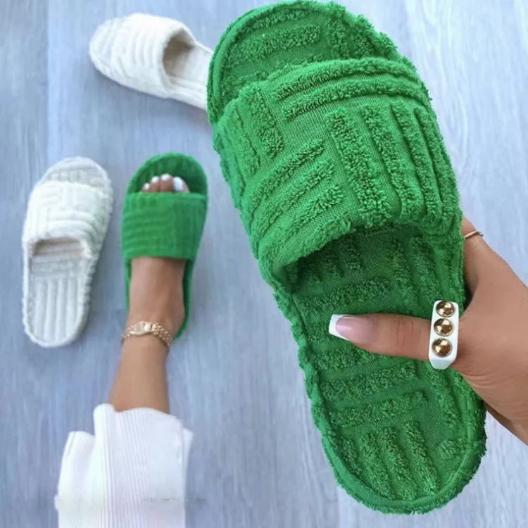 

2021 New Popular Soft Slides Comfortable Platform Women's Embossed Cotton With Thick-Bottomed Wool Slippers, White,green,orange