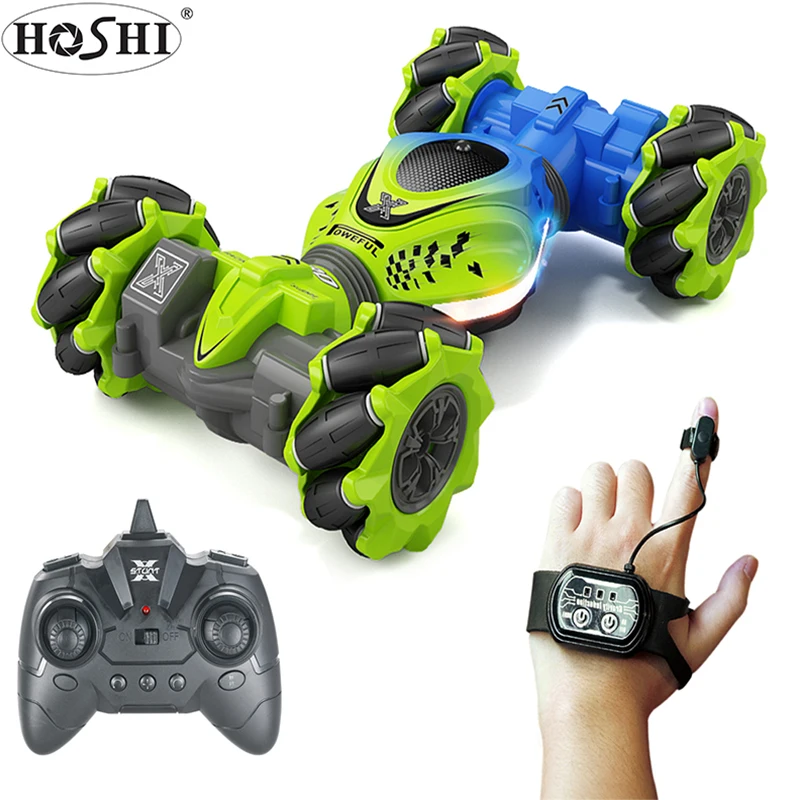 

2020 HOSHI 1611 2.4Ghz 1:24 scale 4WD Stunt Car Twist Vehicle RC remote controller watch control car toys Christmas gift, Green / orange