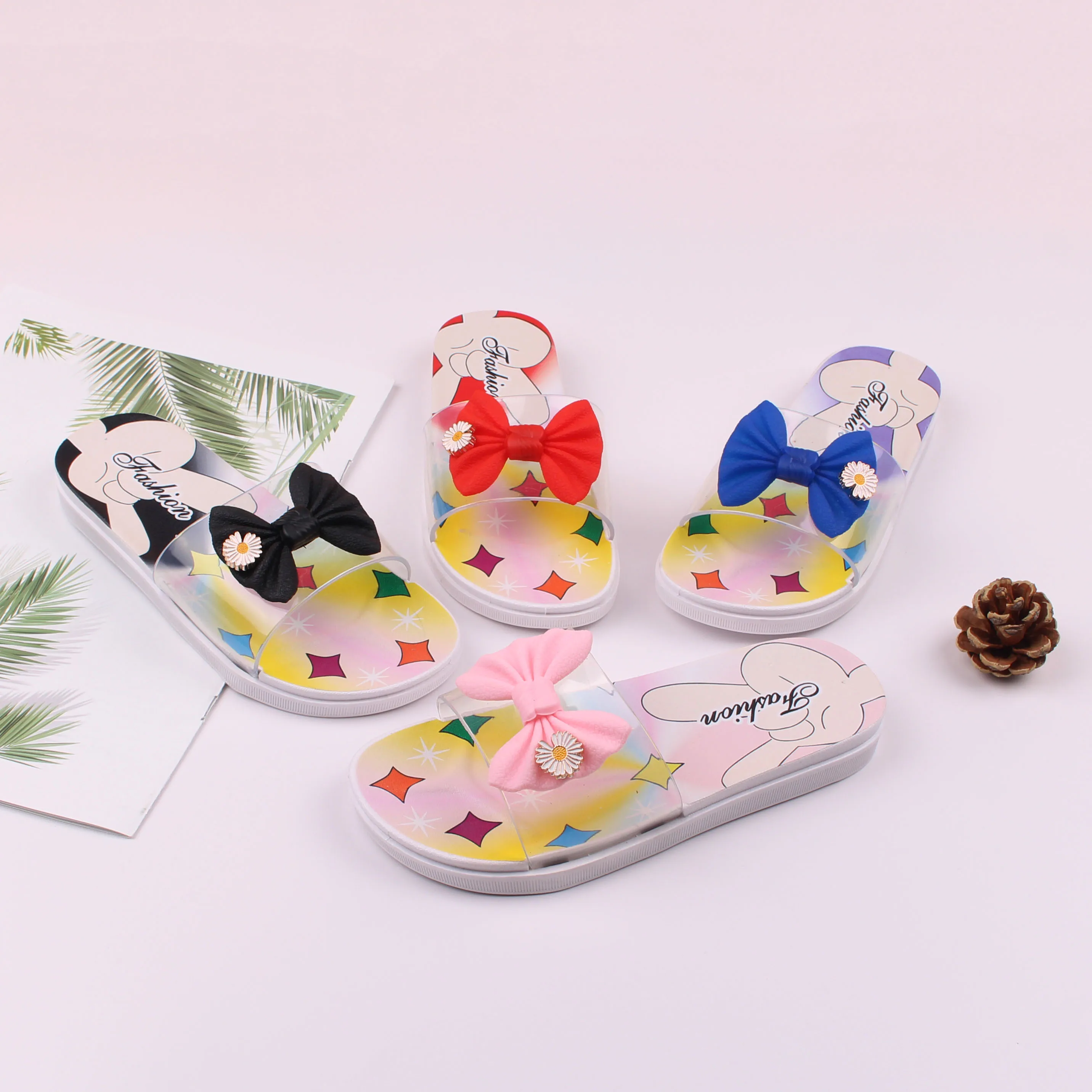 

Transparent upper cute indoor bowknot printed bedroom children's summer children's home slippers, Pictures shown