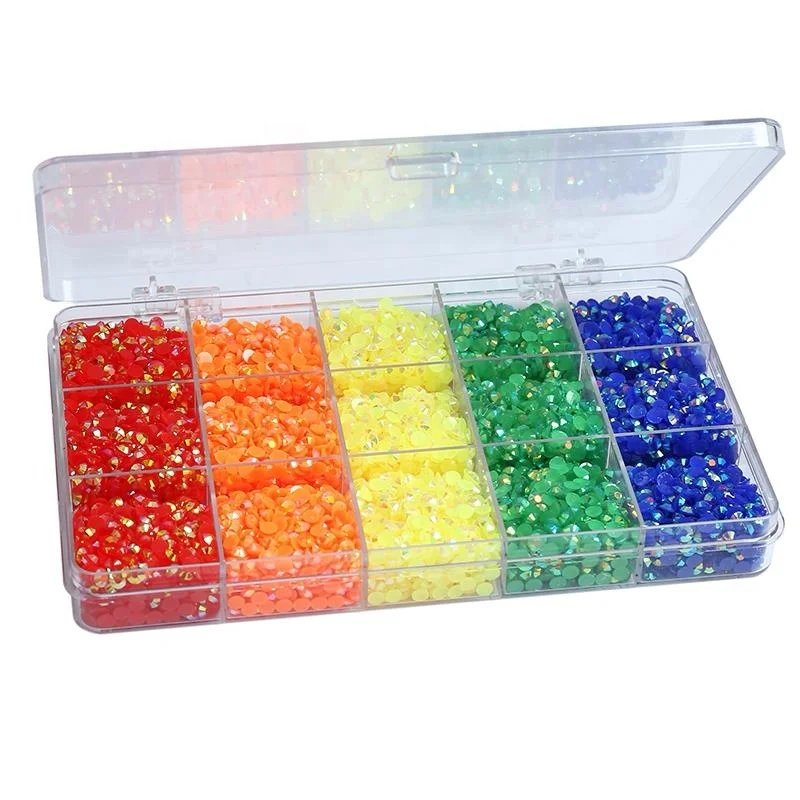 

Wholesale 18 grid boxed flatback rhinestones mixed color jelly AB shining resin rhinestones for Mug decoration craft