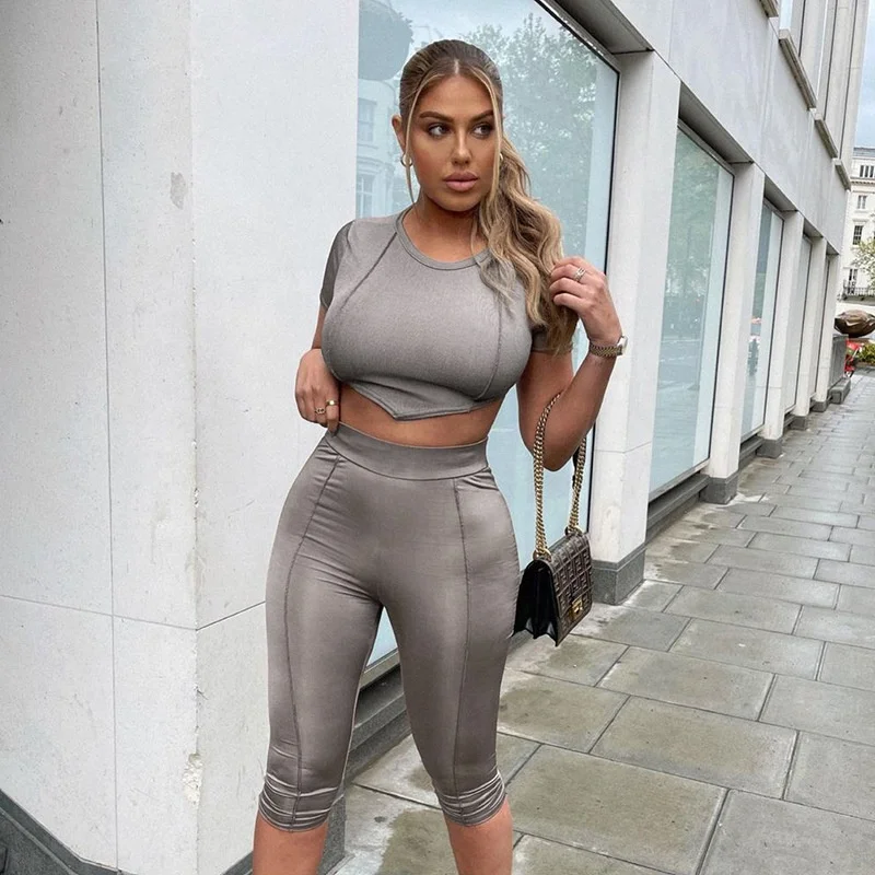

Summer Fashion Style Women Two Piece Short Sets Sexy Backless Bandage Spliced Casual Suits Gym Outfit Set for Women