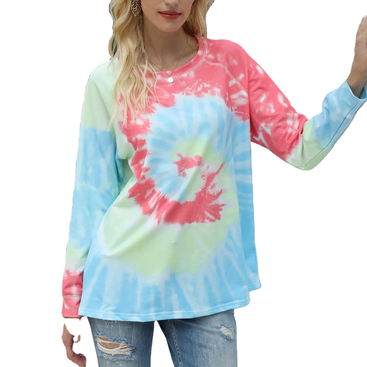 

Tie-Dye Pullover Wholesale Women Oversized Multi Circle Tie Dye Sweatshirt
