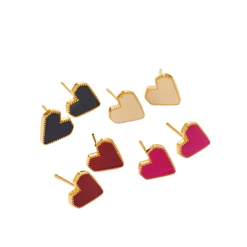 

Valentine's Lover Gifts Lovely Heart Stud Earrings Colorful Enamel Heart Studs for Women Girls, Picture shows