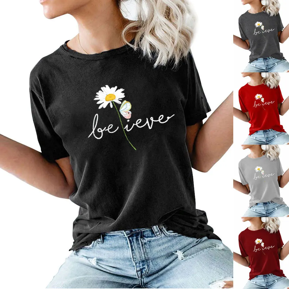 

Explosive women's top letter printing round neck short sleeve t-shirt, Picture color