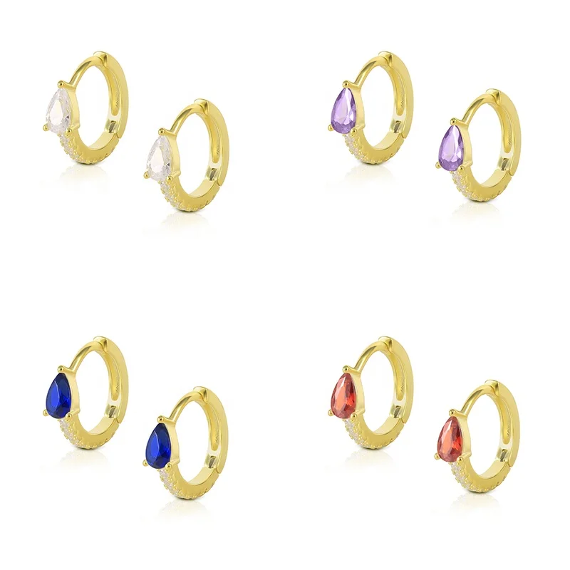 

Water Drop Design Crystal Hoop Earrings for Women 925 Sterling Silver Earing Luxury Round Ear Hoop Colorful Earring Jewelry, Gold and silver