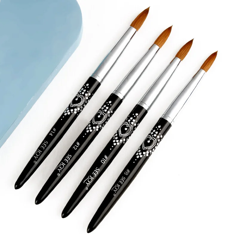 

Pure 100% Kolinsky Acrylic Nail Art Brush high quality Wooden Handle Luxury black #6-#16 Nail Brush Custom Logo