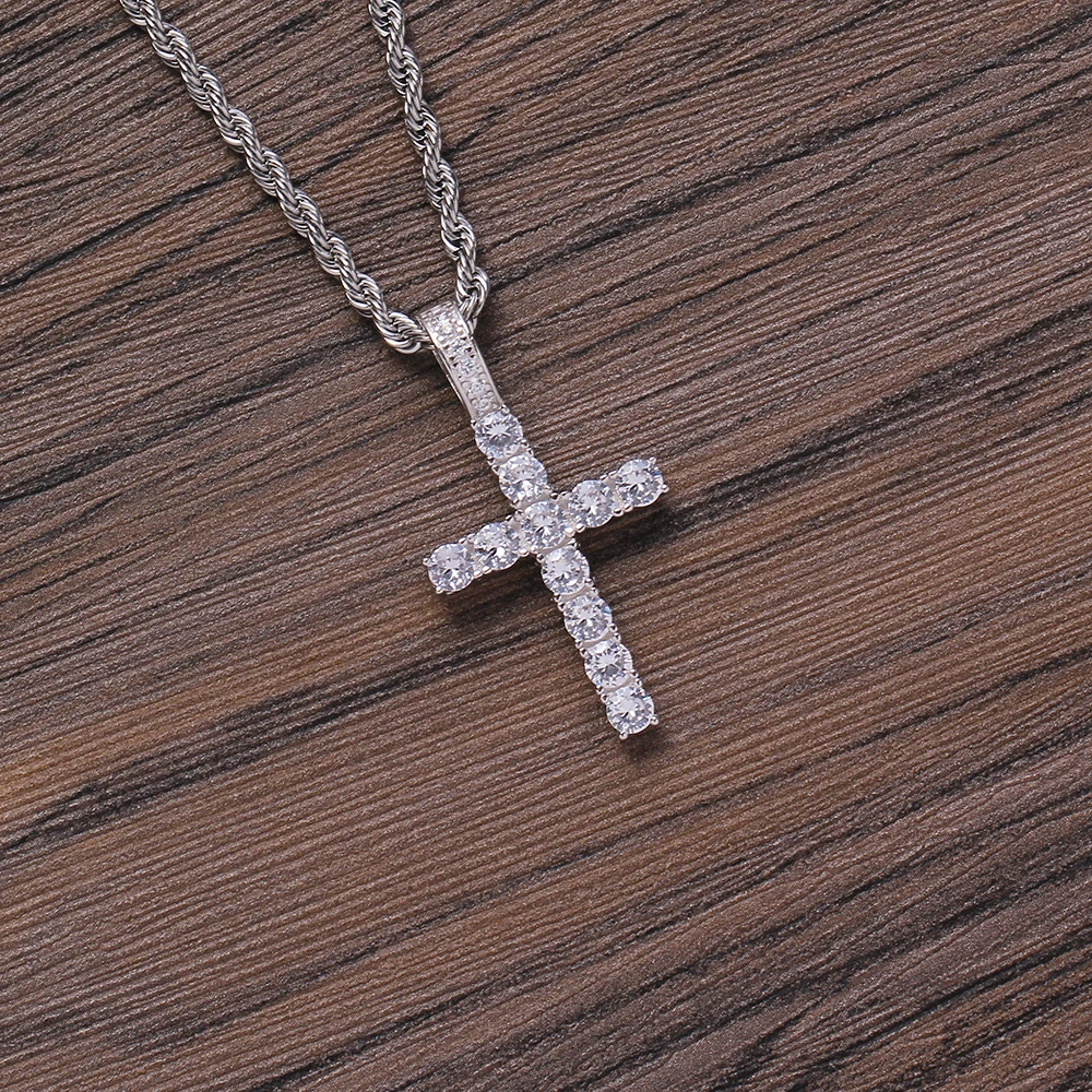 

SP002 Hip hop Rope Chain Bling Bling Brass Cross Pendant Iced Out Cubic Zircon Men Necklaces Rock Jewelry