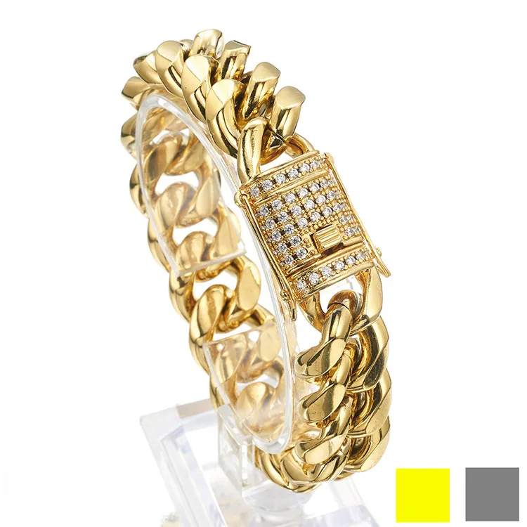 

8/10/12/14/16/18mm Hot Selling Stainless Steel Cuban Chain Titanium Steel Bracelet Micro Inlaid White Diamond Buckle, Silver,gold or custom