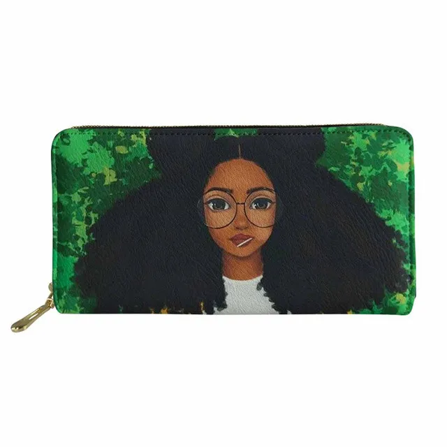 

Wallet Female PU Leather Black Art Afro Lady Girls Printed Women's Purse Coin Fashion Wallets for Ladies Cash
