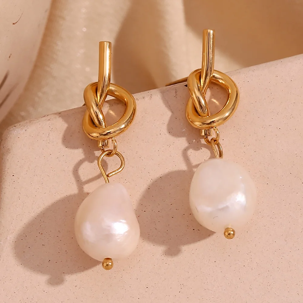 

Fresh Water Pearl Drop Earring Gold Plated Stainless Steel Jewelry Wholesale boucle d'oreille femme