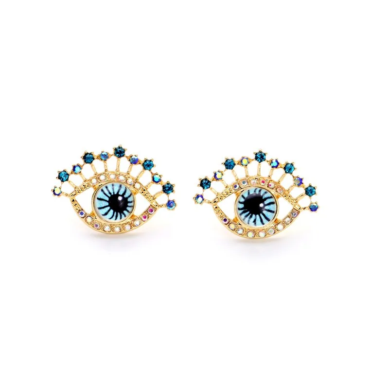 

ed01114 2021 Designer Kawaii Cute Crystal Eyelash Turkey Blue Evil Eye 14K Gold Plated Accessories Earrings Stud Jewelry Women