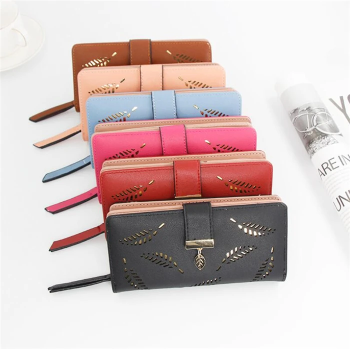 

2021 Hot selling low price fancy leaf pink pu leather ladies wallet women fancy purse, Sky blue,black,pink,khaki,coffee