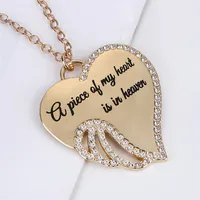 

European and American Fashion Angel Wings Heart Diamond Letter Alloy Pendant Necklace for Women Ladies Girls