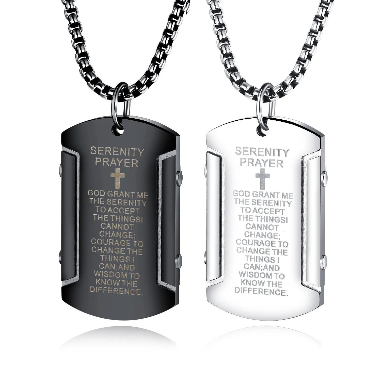 

Religious Black Plated Christian Holy Bible Prayer Dog Tags Stainless Steel Cross Necklace Pendant