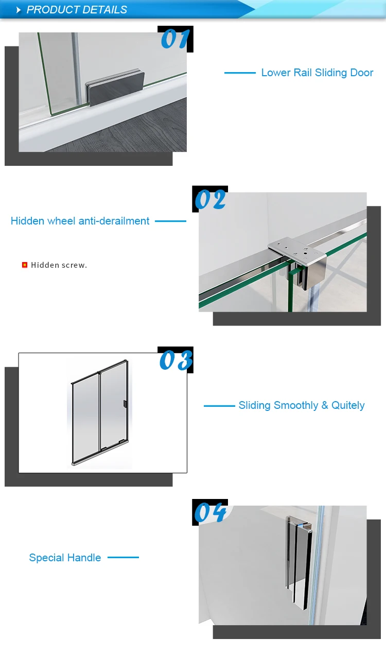 Doors Bathtub Sliding Customized Tempered Glass Aluminum Acrylic Bathroom Stainless Steel Frameless Shower Enclosure