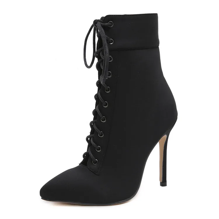 

Drop Shipping Black Winner Lace Up Pointed Heels Boots Ankle Boot Ladies Boots, 2 colors