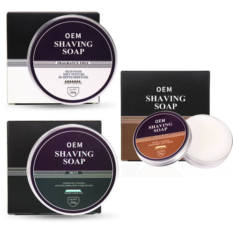 

Men's Facial Care Shave Beard Shaving Cream Foam Soap Sandalwood Scented Mint Tasteless 100g Private label OEM