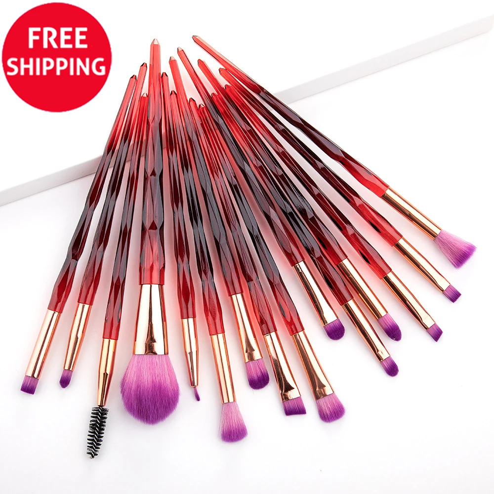

15 piece custom label crystal blue makeup brush set brush for makeup, Black