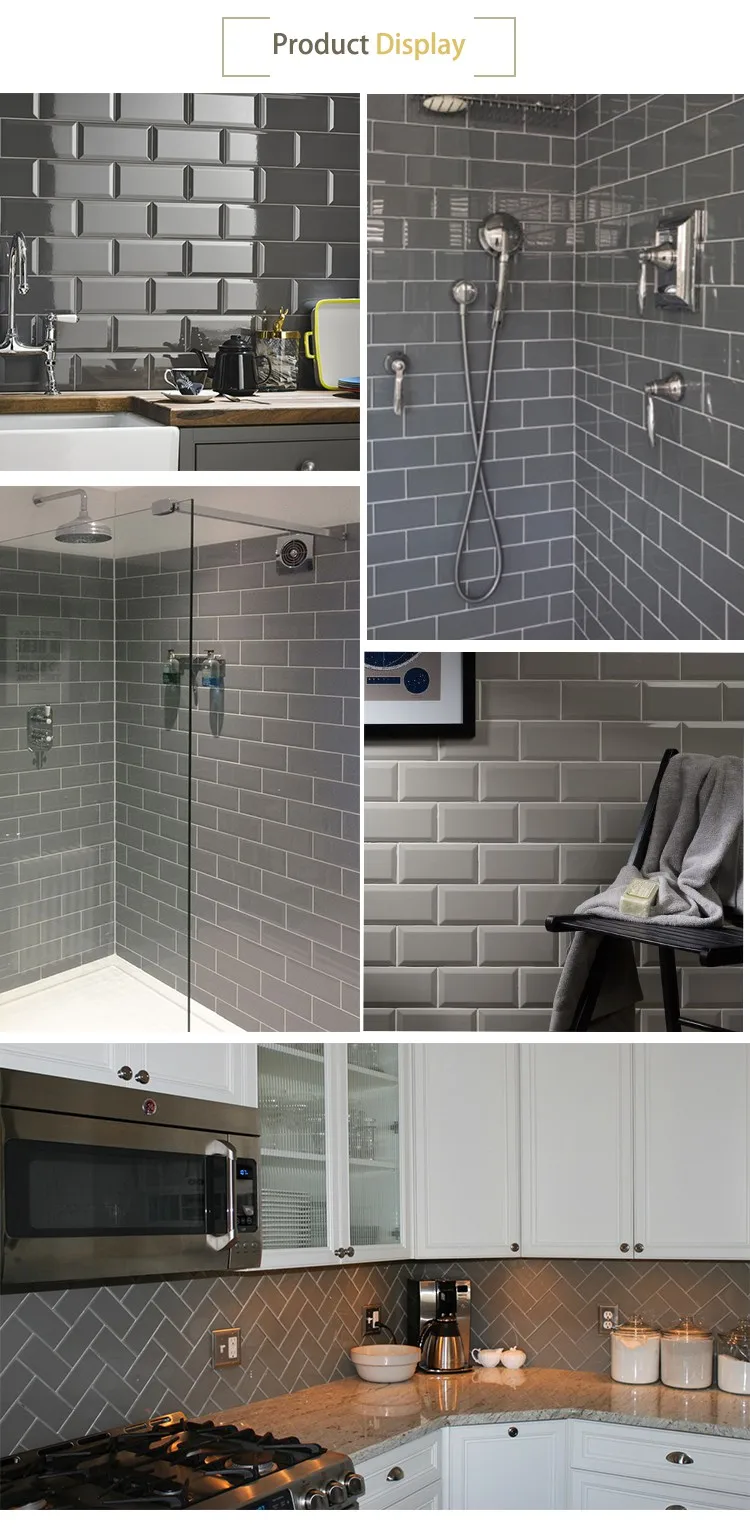 10x20 Cm Cristal Gris Puro De Cerámica De Color Biselado Azulejos De