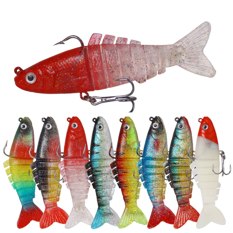 

2020 Multi Fake Bait Fishing Lures Silicone Soft Fish Lure Multi Section, 8 colors