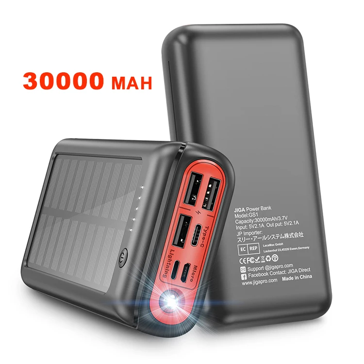 

Solar Power Bank 30000Mah Solar Charger 4 Input 3 Output Power Bank Portable For Cell