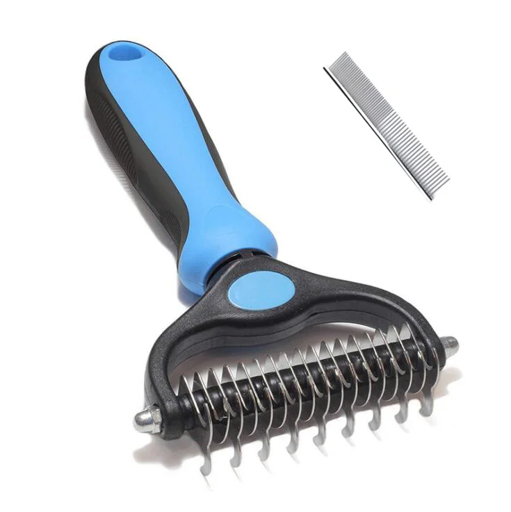 

Pet Grooming Tool 2 Sided Undercoat Rake for Cats & Dogs Stainless Steel Comb