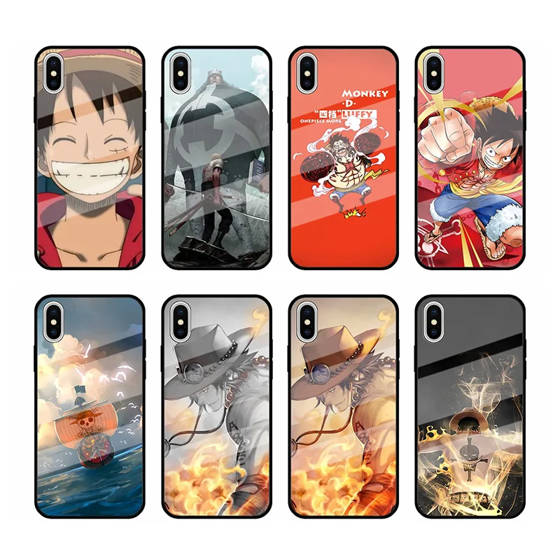 

Luxury Japanese Anime One Piece Glass Tempered glass Phone Case for iPhone 11 12 Pro max Mobile Phone Bags & Case