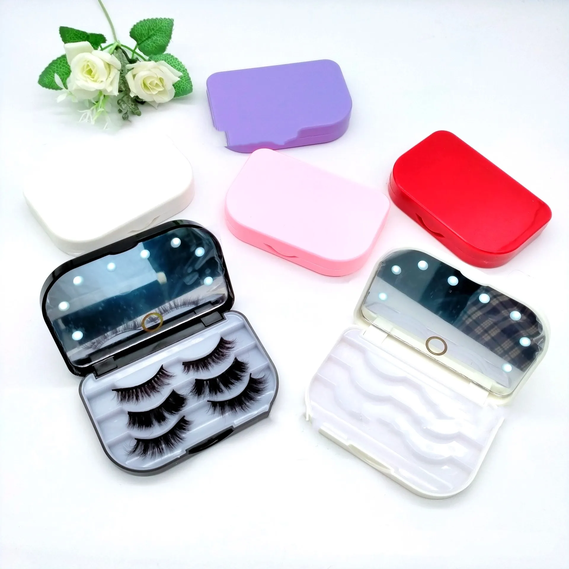 

Private Label Mink Eyelashes 25mm Mink Eyelashes Lash Case with LED Mirror Custom Lash Box Hand Made Natural Long