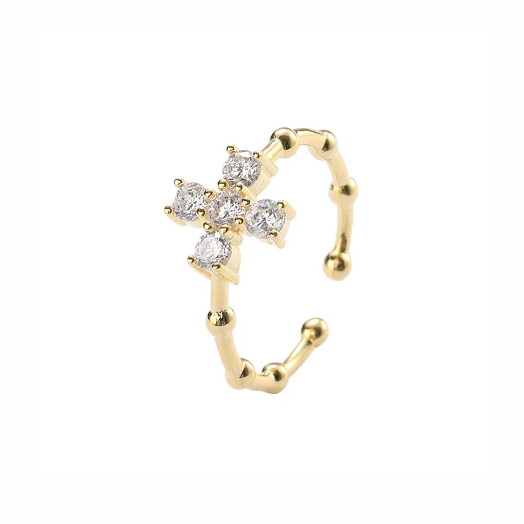 

Stylish Korean 925 silver sterling jewelry 14K gold plated CZ diamond cubic zircon cross rings for women girl, Customized color acceptable