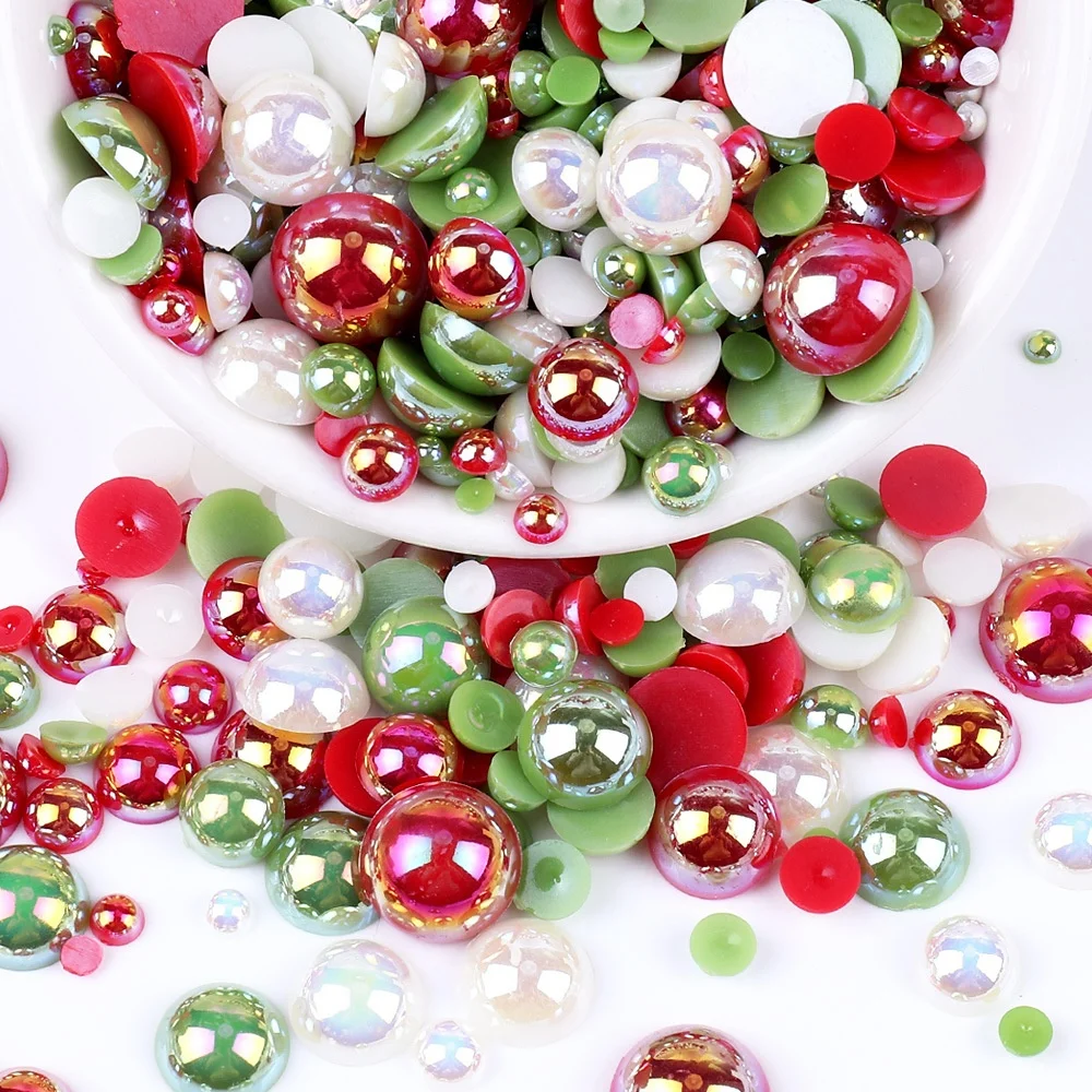 

yantuo Christmas green red Mix Sizes Color rhinestones pearls Flat Back Half Pearl Resin Rhinestones For New Year gifts