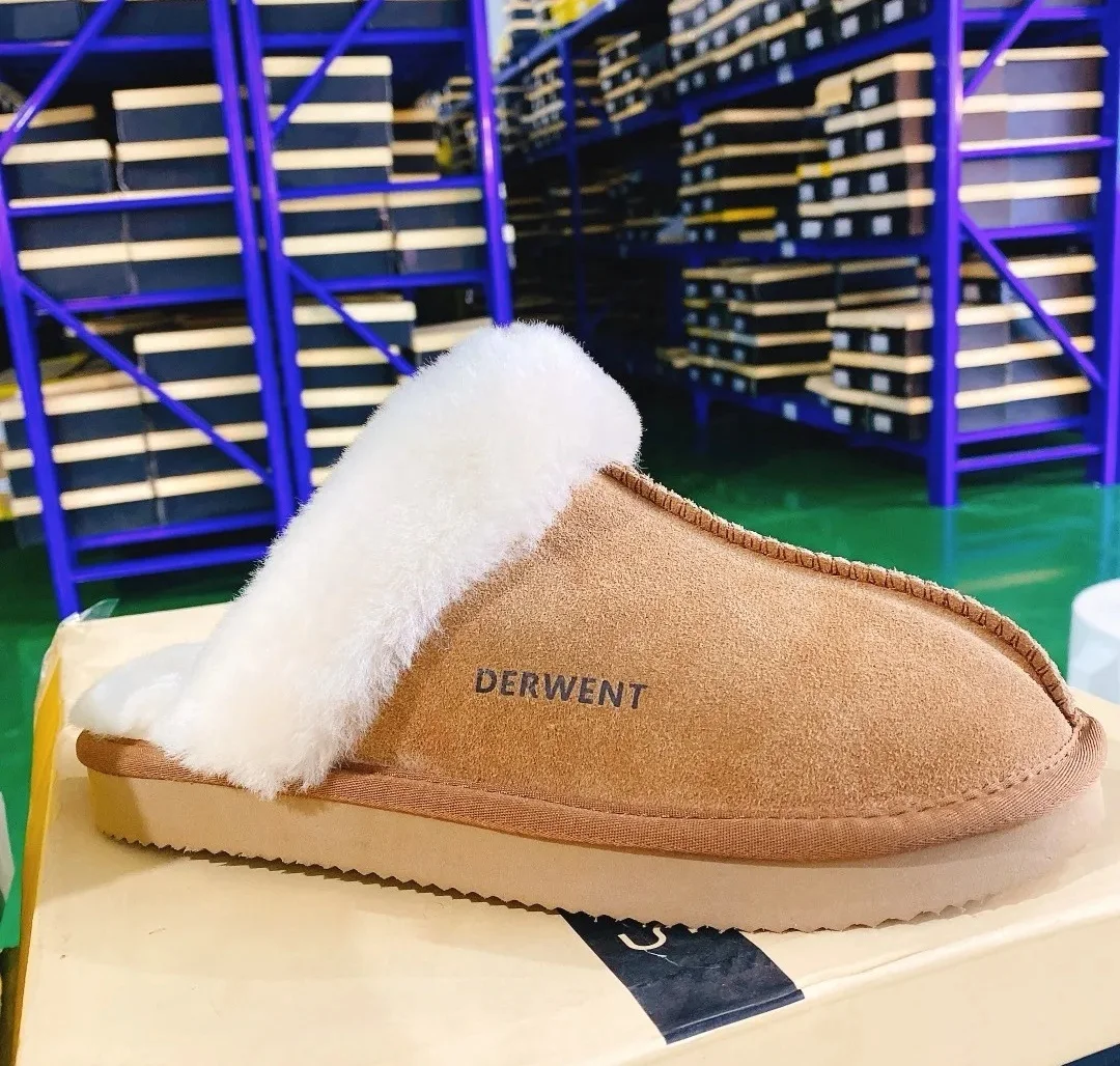 

Factory Outlet Genuine Sheepskin Fur Slippers Unisex Winter Thermal Shearling Home Shoes Mules with Thick Outsole, Pink,grey,leopard print