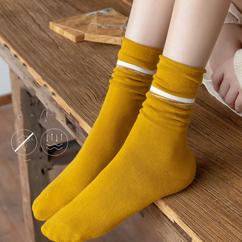 

White Striped Solid Color 100% Soft Combed Cotton Slouch Socks for Women, 10 colors