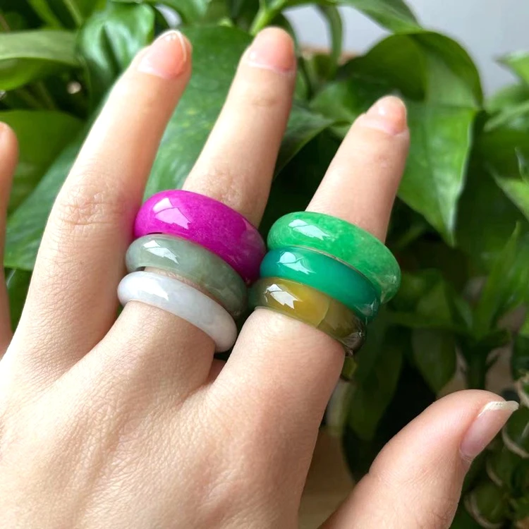 

Jinlin jewelry 2021new styles green moon stone rings white pink jade rings