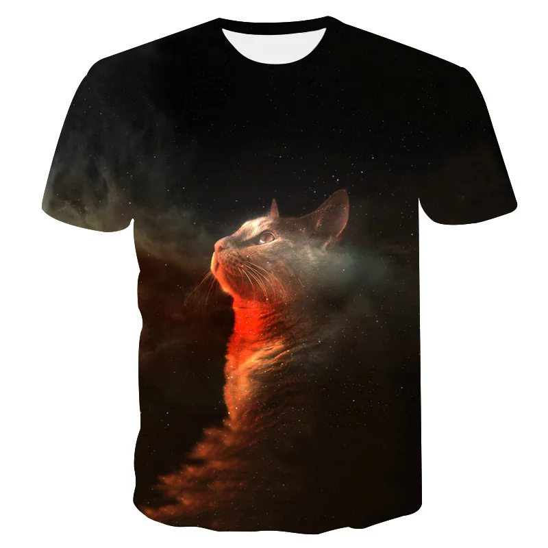 CORNFLOWER Mens 3D Printed T-shirt Short Sleeves Casual Tee Laser Cat