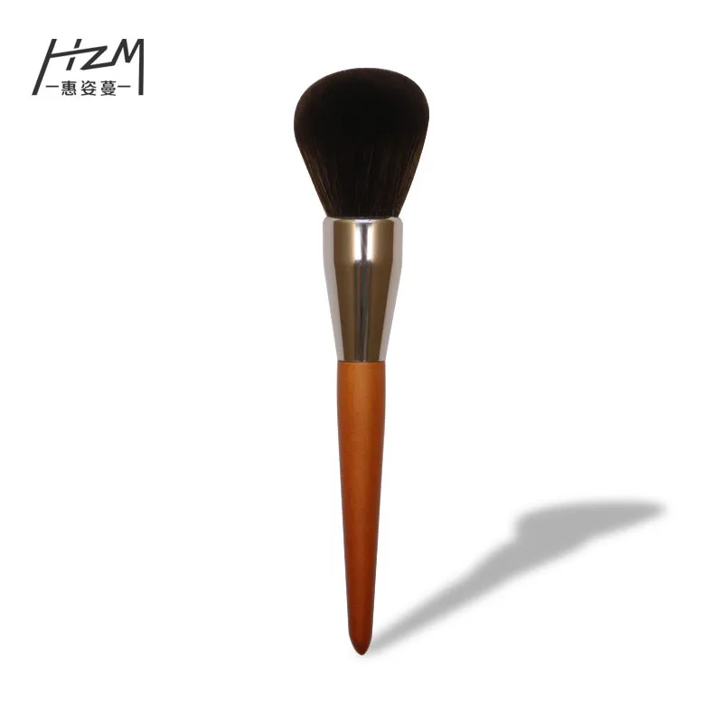 

HZM NEW Custom Single high quality Facial Large Solid Wood Powder makeup brush Private Label unicorn nyx pro nature powder brush, Coffee