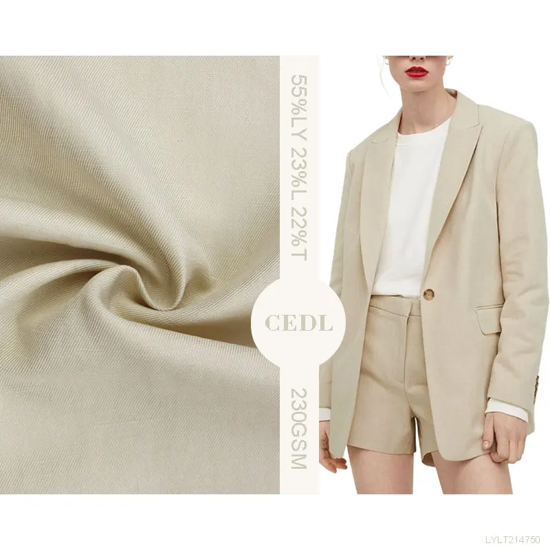Accept Customized Lyocell Linen Polyester Blend Slub Solid Twill Fabric for Suit