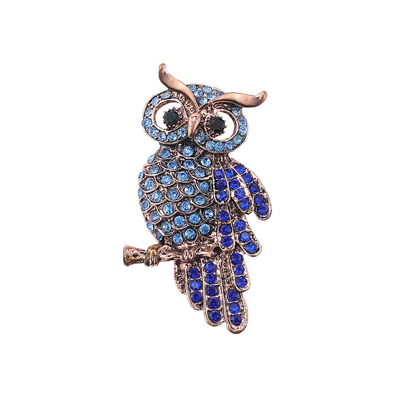 

JAENONES Product Hot Selling Customized Woman Crystal Brooch Animal Owl Pin Alloy Rhinestone Brooches