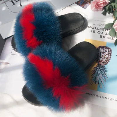 

large raccoon fur slides fur slides set wholesale fur slipper, Customized color