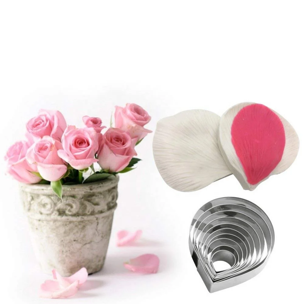 

AK Fondant Rose Veining Molds Stainless Steel Fondant Cutter Set for Decorating Cakes Silicone Veiner Flower Moulds